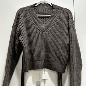 Ribbed Sweater with Tie Back | Charcoal/Grey Size S